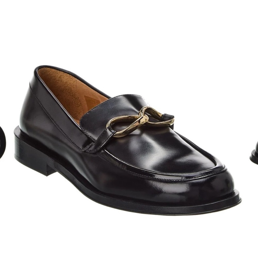 Frame Black Leather Loafers with Gold Horsebit Detail